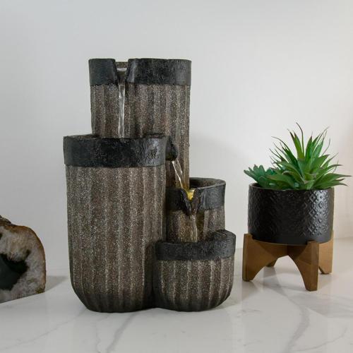 Alpine Corporation 14 Tall Cascading Tabletop Fountain Decoration with LED Lights, Gray