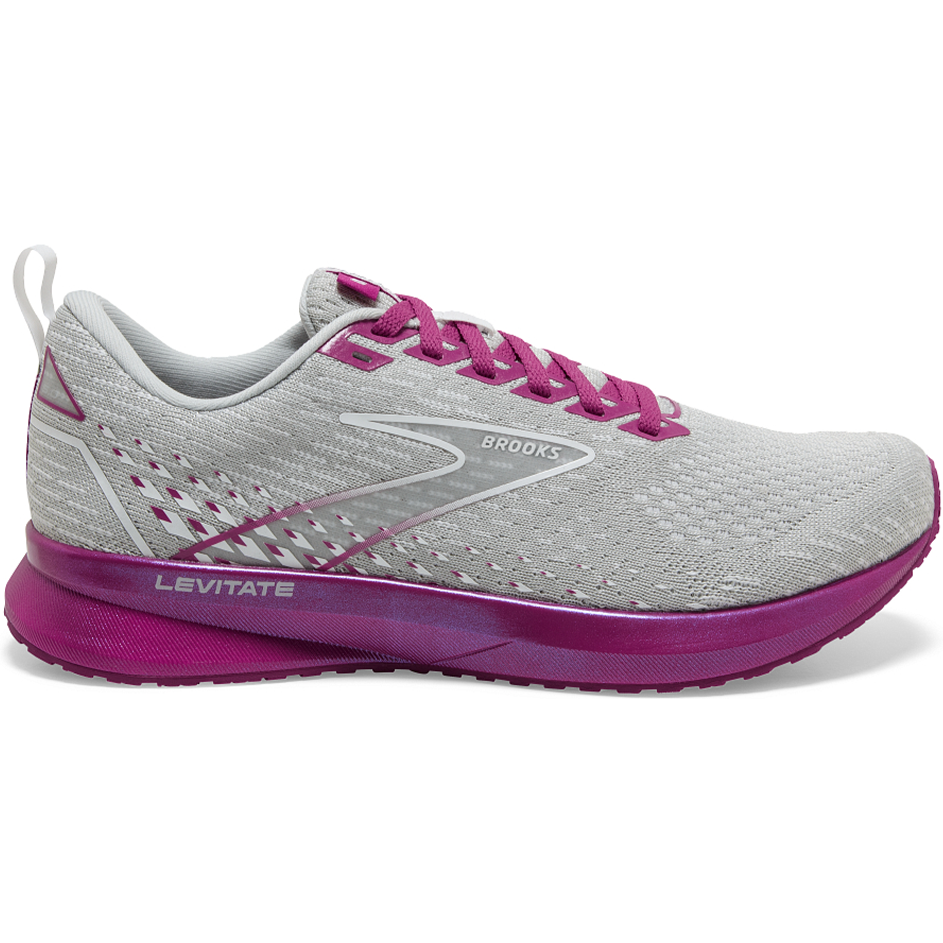 Women's Brooks Levitate 5, Grey/Lavender/Baton Rouge, 9.5 B Medium