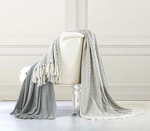 Amrapur Overseas Gray, White Cotton Throws, 60*50 , (2 Count)