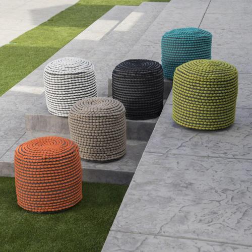 Aaliyah Outdoor Handcrafted Modern Water-Resistant Fabric Cylinder Pouf Ottoman, White
