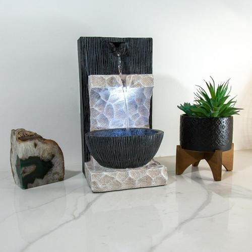 Alpine Corporation 14 Tall Modern Cascading Tabletop Fountain Decoration with LED Lights