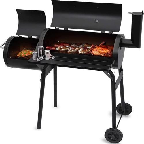 AEDILYS 41 Charcoal Barrel Grill with Offset Smoker, Black