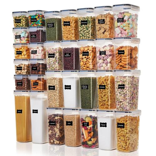 Airtight Food Storage Containers Set, Vtopmart 32pcs Plastic Kitchen and Pantry Organization Canisters, Black