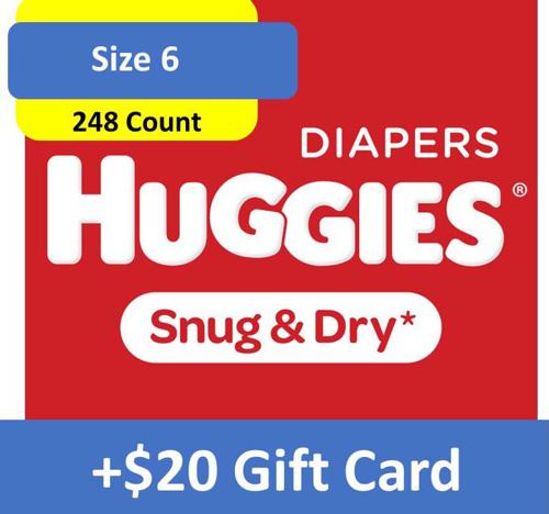 $20 Savings Buy 2 Huggies Diapers Snug and Dry, Size 6, 248 Ct with $20 Gift Card