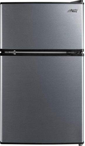 Arctic King 3.2 Cu ft Two Door Compact Refrigerator with Freezer, Stainless Steel, E-star